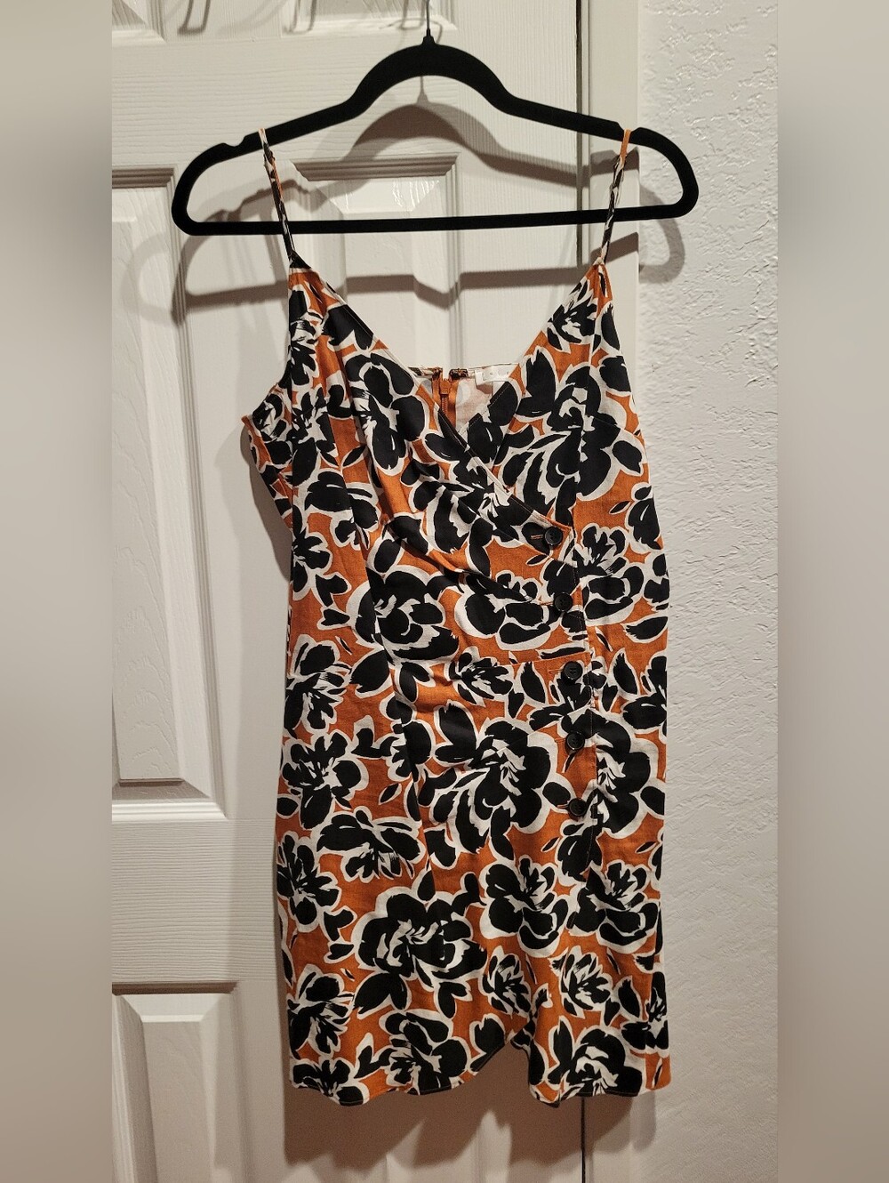 Leith Orange, Black & White Floral Slip Dress